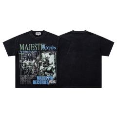 Rock Jesus Pentagram Rhinestone Print Washed Tee 29060726