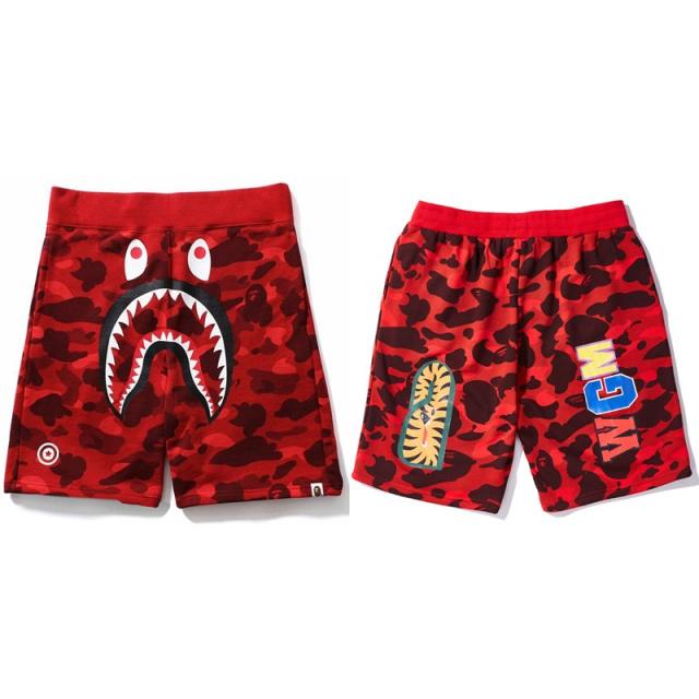 BAPE Red Camo Shark Sweat Shorts With WGM Logo
