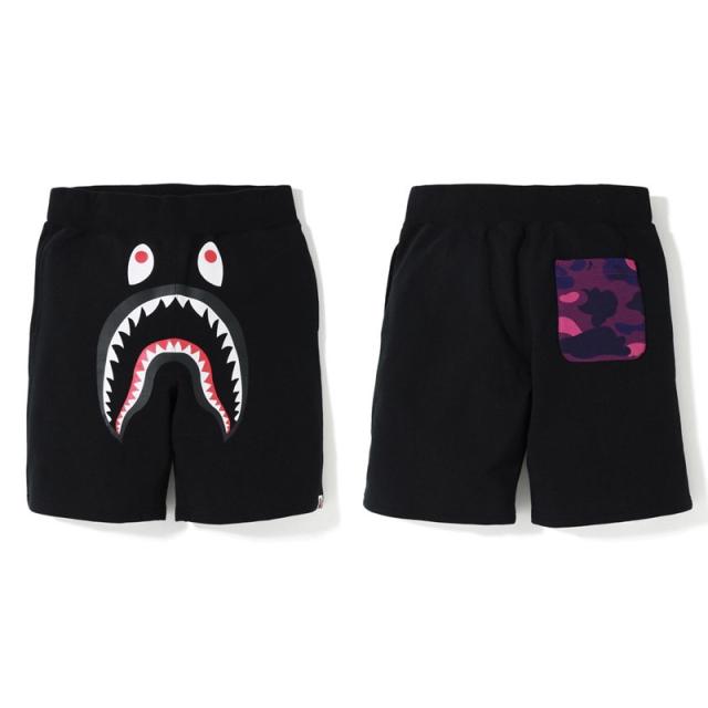 BAPE Black Shark Face Sweat Shorts With Purple Camo Rear Pocket