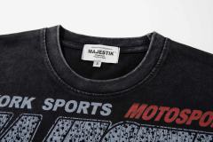 Flame Off-road Motorcycle Rhinestone Print Washed Tee 29065105
