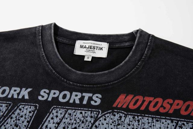 Flame Off-road Motorcycle Rhinestone Print Washed Tee 29065105