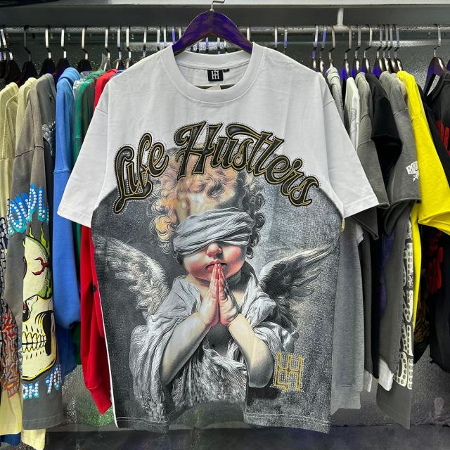 Blindfolded Wishing Angel Rhinestone Print Tee 2 colors 28751247