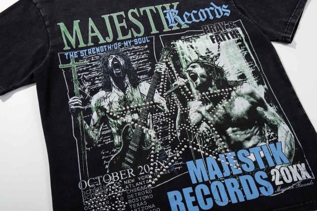 Rock Jesus Pentagram Rhinestone Print Washed Tee 29060726