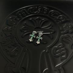 CH Green Emerald Cross Dangle Stud Earrings Pair