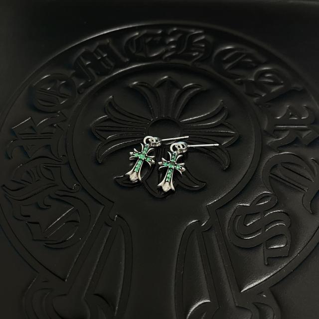 CH Green Emerald Cross Dangle Stud Earrings Pair