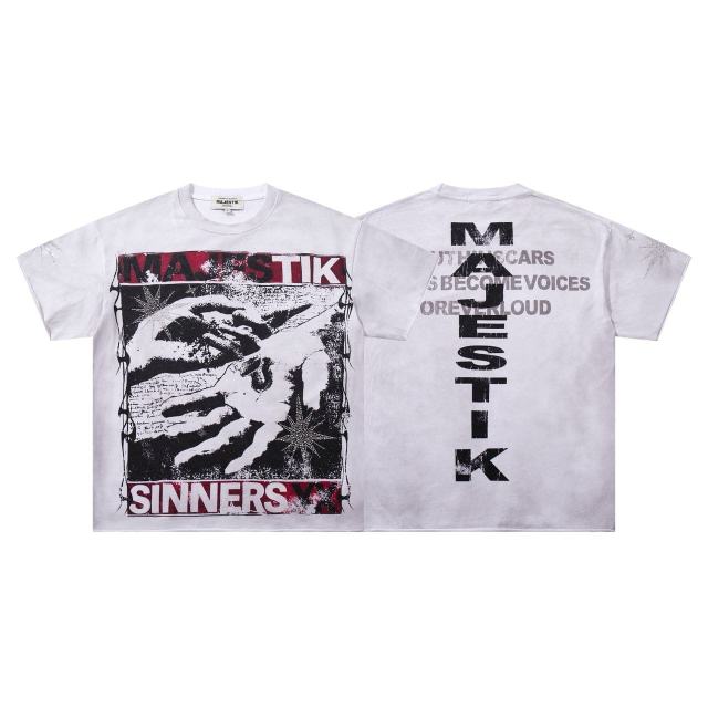 Sinner Series Double Hands Rhinestone Print Washed Tee 29060740