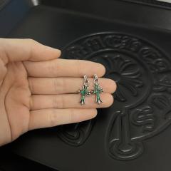 CH Green Emerald Cross Dangle Stud Earrings Pair
