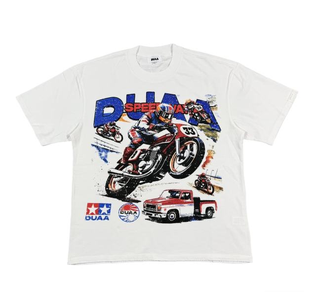 Motorcycle Racing Rhinestone Print Washed Tee 29053844
