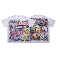 Abstract Graffiti Art Rhinestone Print Washed Tee 29060722