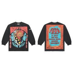 Los Angeles Latest Fashion Streetwear Ripped Vintage Rhinestone Long-Sleeve T-Shirt 28930933