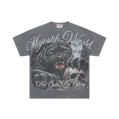 Black Panther Skull Rhinestone Print Washed Tee 29064547