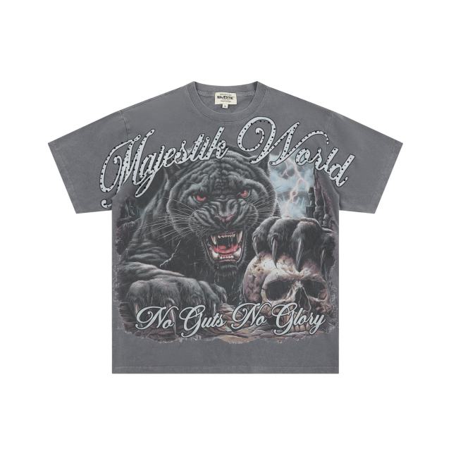 Black Panther Skull Rhinestone Print Washed Tee 29064547