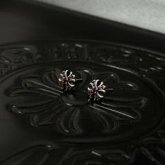 CH Cross Flower Pink Ruby Stud Earrings