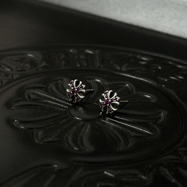 CH Cross Flower Pink Ruby Stud Earrings