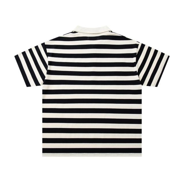 Skull Striped Rhinestone Print Zipper Polo Tee 29065103