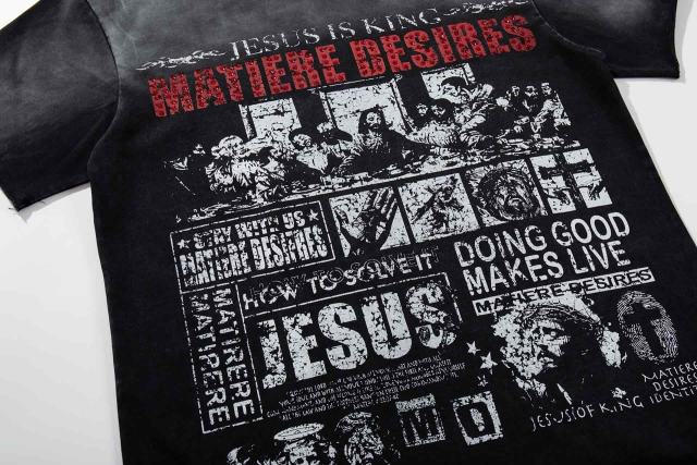Religious Text Collage Slogan Rhinestone Print Washed Tee 29060739