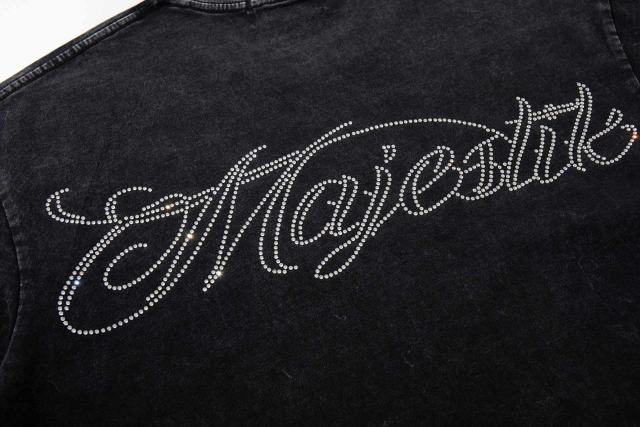 Retro Motorcycle Event Rhinestone Print Washed Tee 2 colors 29060730