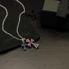 CH 22K Gold Plated Pink Ruby Double Cross Twist Chain