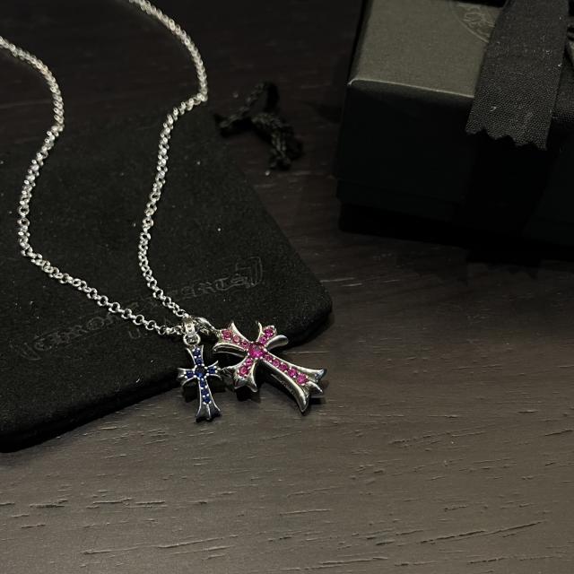 CH 22K Gold Plated Pink Ruby Double Cross Twist Chain