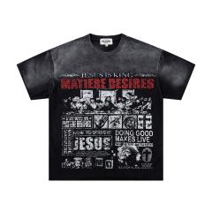 Religious Text Collage Slogan Rhinestone Print Washed Tee 29060739
