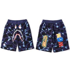 BAPE Blue Camo Shark Sweat Shorts With WGM Logo