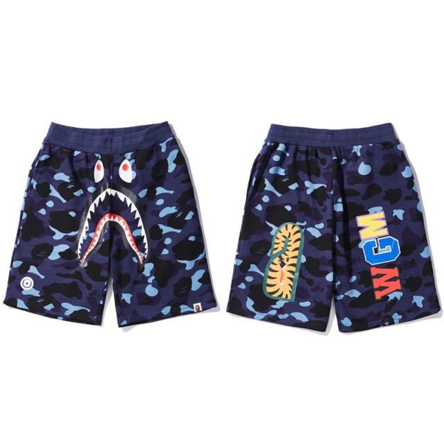 BAPE Blue Camo Shark Sweat Shorts With WGM Logo