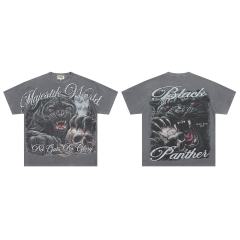 Black Panther Skull Rhinestone Print Washed Tee 29064547