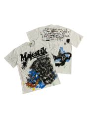 Iron Cross Flame Skeleton Rhinestone Print Washed Tee 29064538