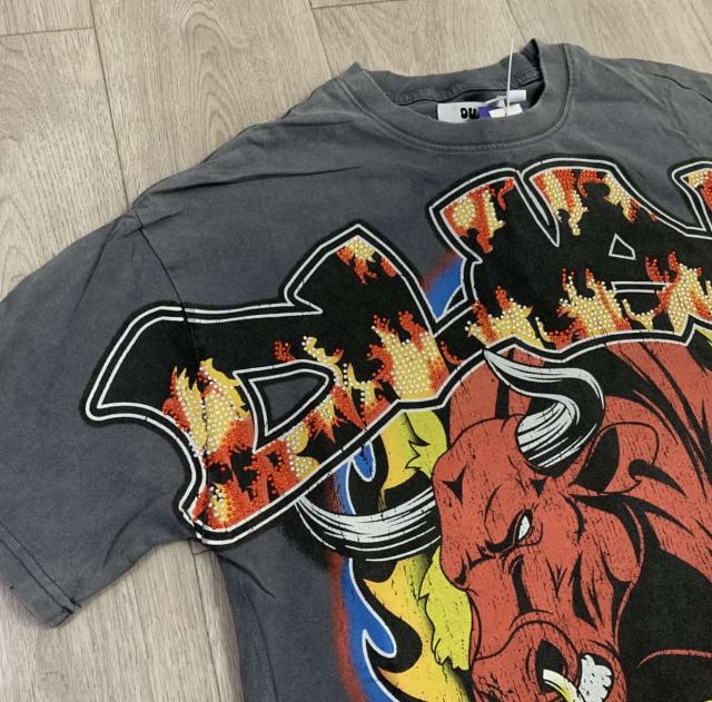 Flaming Bull Rhinestone Print Washed Tee 29069142