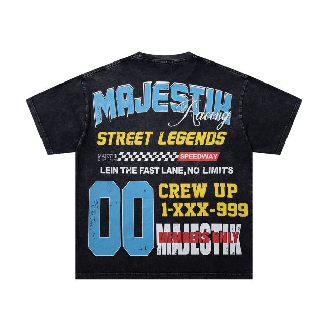 Street Legend Motorcycle Rhinestone Print Washed Tee 29060724