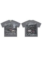 Black Panther Skull Rhinestone Print Washed Tee 29064547