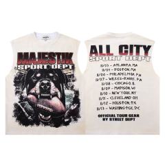 Rottweiler Rugby Rhinestone Print Washed Sleeveless Tee 29065104