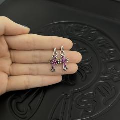 CH Pink Ruby Cross Dangle Stud Earrings Pair