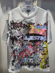 Abstract Graffiti Art Rhinestone Print Washed Tee 29060722