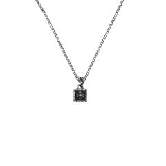 CH Full Stone Border Cross Floral Square Tag Necklace