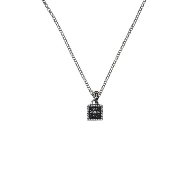 CH Full Stone Border Cross Floral Square Tag Necklace