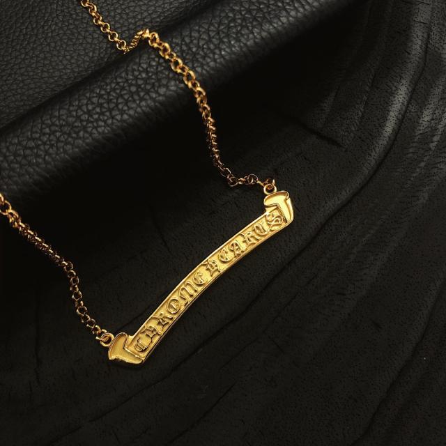 CH 22K Gold Scroll Bar Nameplate Choker Necklace