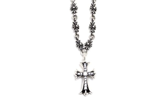 CH Full Crystal Cross Floral Station Chain Set Necklace