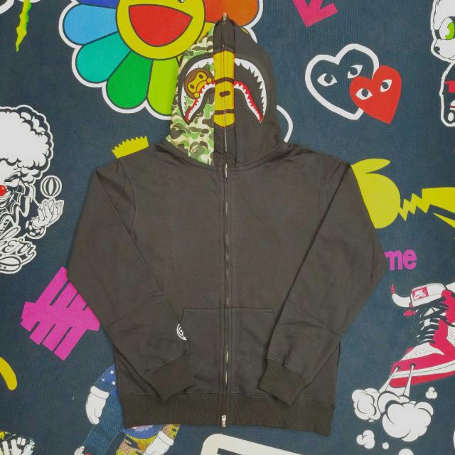 Bape Baby Milo Camo Shark Full Zip Double Hood Hoodie Jacket Black