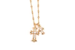 CH 22K Gold Twin Diamond Cross Paperclip Chain Necklace