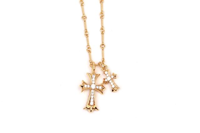 CH 22K Gold Twin Diamond Cross Paperclip Chain Necklace