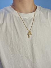 CH 22K Gold Twin Diamond Cross Paperclip Chain Necklace