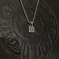 CH Full Stone Border Cross Floral Square Tag Necklace