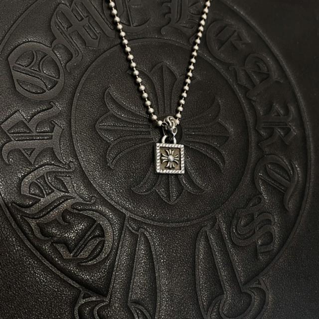 CH Full Stone Border Cross Floral Square Tag Necklace