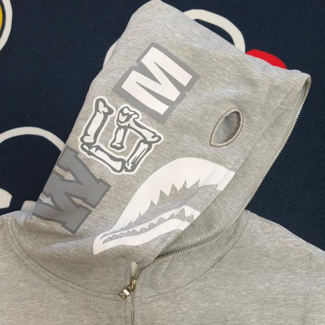 Bape Grey Skeleton Ribcage Full Zip Shark Hoodie Jacket