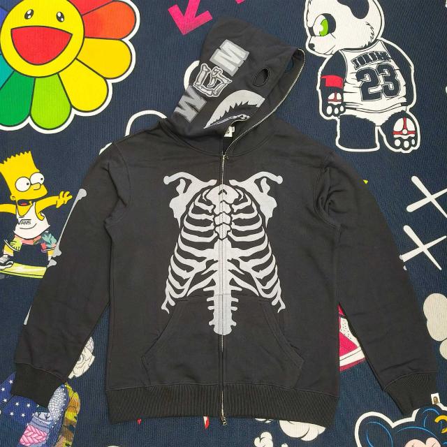 Bape Grey Skeleton Ribcage Full Zip Shark Hoodie Jacket