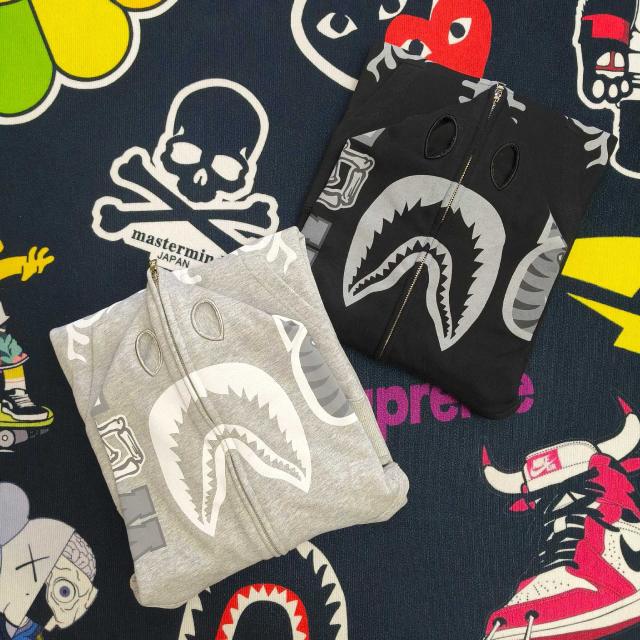 Bape Grey Skeleton Ribcage Full Zip Shark Hoodie Jacket