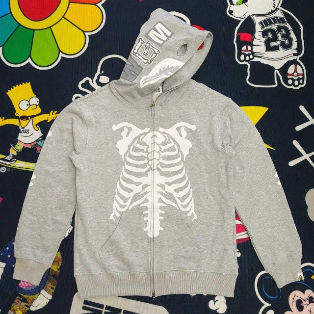 Bape Grey Skeleton Ribcage Full Zip Shark Hoodie Jacket