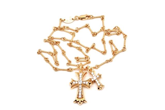 CH 22K Gold Twin Diamond Cross Paperclip Chain Necklace