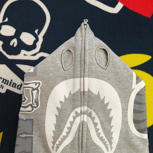Bape Grey Skeleton Ribcage Full Zip Shark Hoodie Jacket